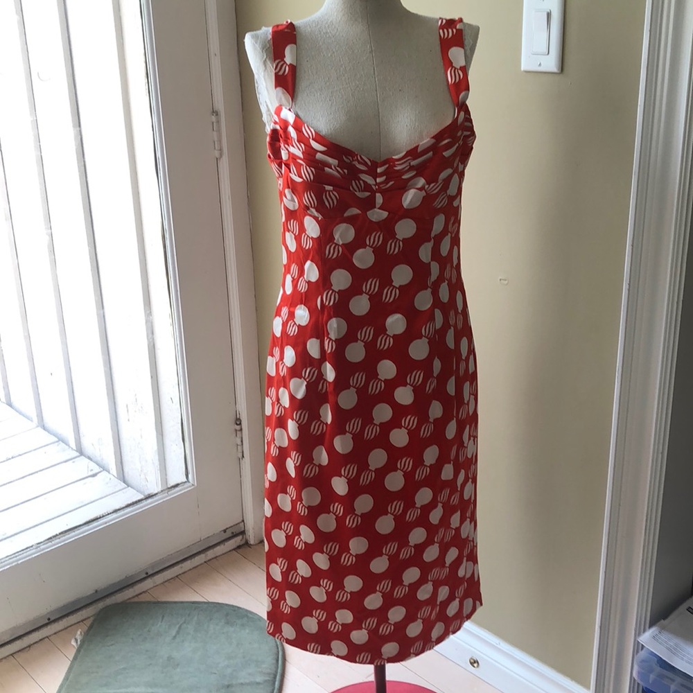 Red and white sleeveless dress